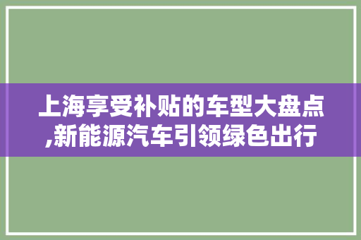 上海享受补贴的车型大盘点,新能源汽车引领绿色出行新潮流