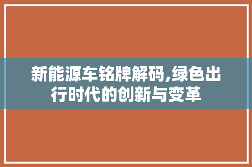 新能源车铭牌解码,绿色出行时代的创新与变革