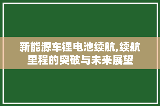 新能源车锂电池续航,续航里程的突破与未来展望