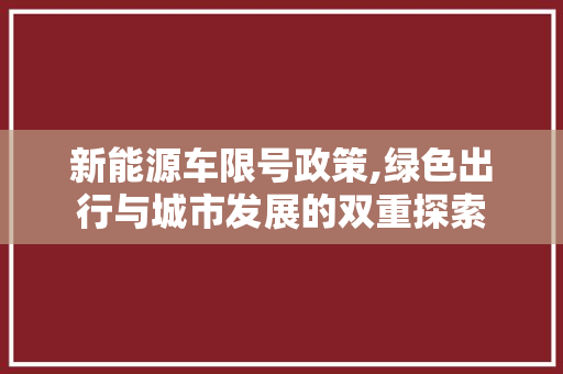 新能源车限号政策,绿色出行与城市发展的双重探索
