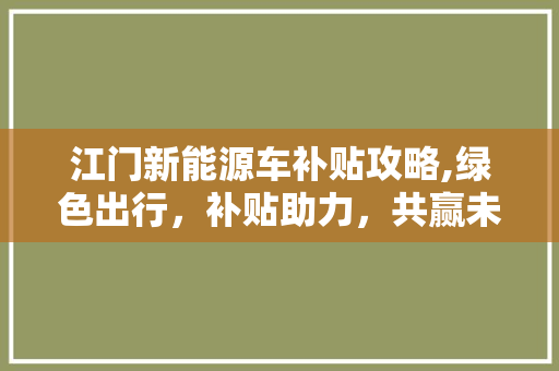 江门新能源车补贴攻略,绿色出行，补贴助力，共赢未来