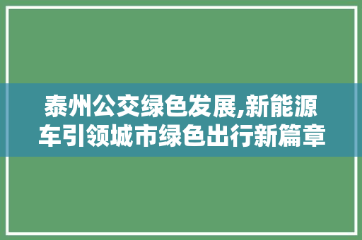泰州公交绿色发展,新能源车引领城市绿色出行新篇章