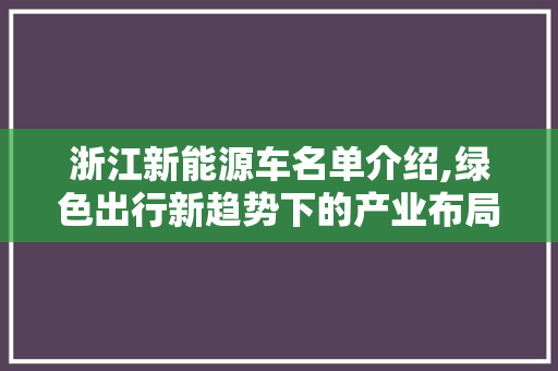 浙江新能源车名单介绍,绿色出行新趋势下的产业布局与政策导向