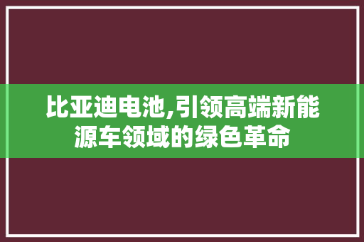 比亚迪电池,引领高端新能源车领域的绿色革命