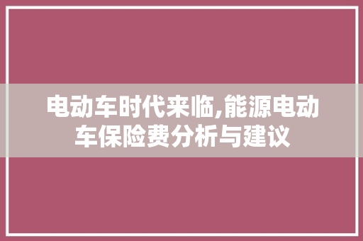 电动车时代来临,能源电动车保险费分析与建议