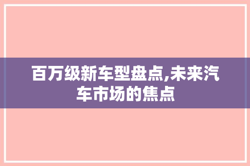 百万级新车型盘点,未来汽车市场的焦点