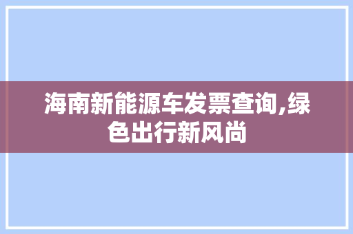海南新能源车发票查询,绿色出行新风尚