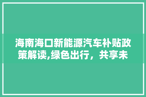 海南海口新能源汽车补贴政策解读,绿色出行，共享未来