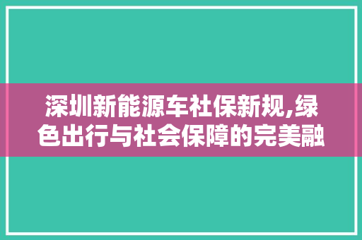 深圳新能源车社保新规,绿色出行与社会保障的完美融合