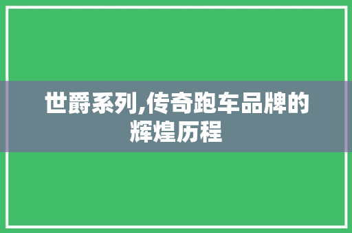 世爵系列,传奇跑车品牌的辉煌历程