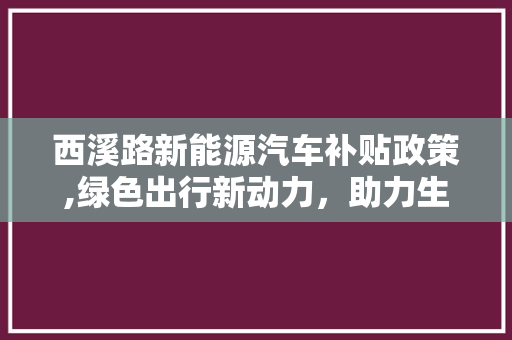西溪路新能源汽车补贴政策,绿色出行新动力，助力生态文明建设
