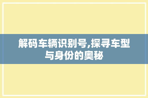 解码车辆识别号,探寻车型与身份的奥秘