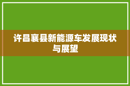 许昌襄县新能源车发展现状与展望