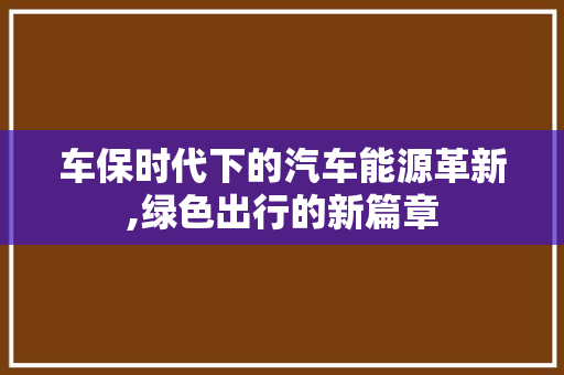 车保时代下的汽车能源革新,绿色出行的新篇章