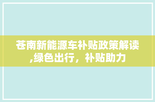 苍南新能源车补贴政策解读,绿色出行，补贴助力