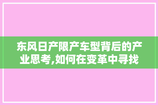 东风日产限产车型背后的产业思考,如何在变革中寻找机遇