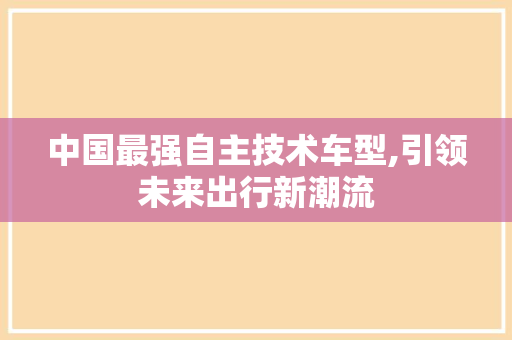 中国最强自主技术车型,引领未来出行新潮流