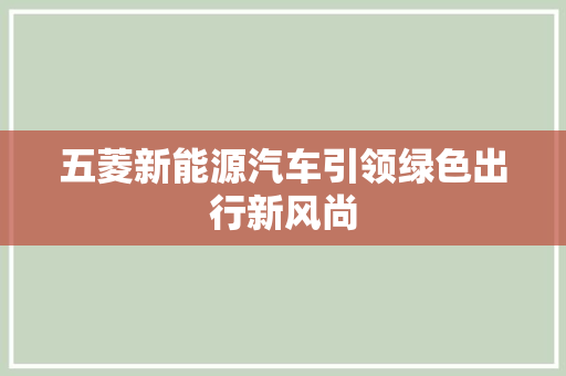 五菱新能源汽车引领绿色出行新风尚