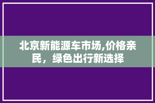 北京新能源车市场,价格亲民，绿色出行新选择