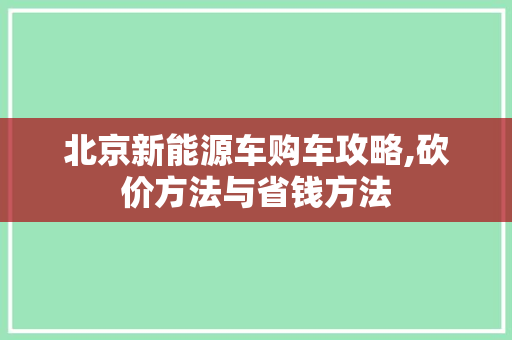 北京新能源车购车攻略,砍价方法与省钱方法