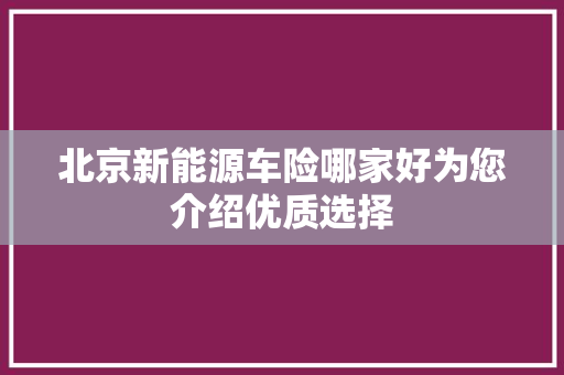 北京新能源车险哪家好为您介绍优质选择