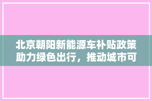 北京朝阳新能源车补贴政策助力绿色出行，推动城市可持续发展