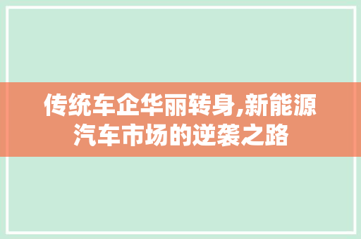 传统车企华丽转身,新能源汽车市场的逆袭之路