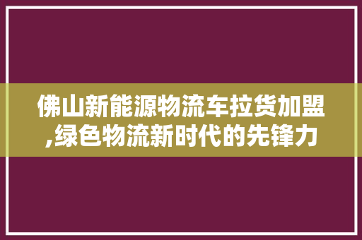 佛山新能源物流车拉货加盟,绿色物流新时代的先锋力量