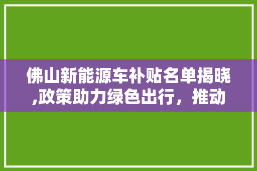 佛山新能源车补贴名单揭晓,政策助力绿色出行，推动产业转型升级