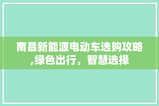 南昌新能源电动车选购攻略,绿色出行，智慧选择