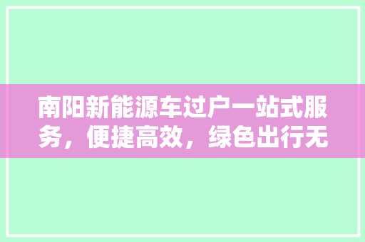 南阳新能源车过户一站式服务，便捷高效，绿色出行无忧