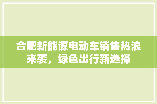 合肥新能源电动车销售热浪来袭，绿色出行新选择