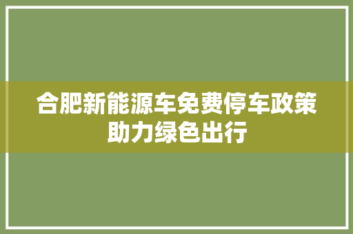 合肥新能源车免费停车政策助力绿色出行