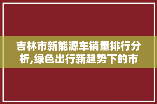 吉林市新能源车销量排行分析,绿色出行新趋势下的市场风云