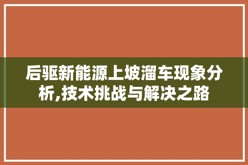 后驱新能源上坡溜车现象分析,技术挑战与解决之路