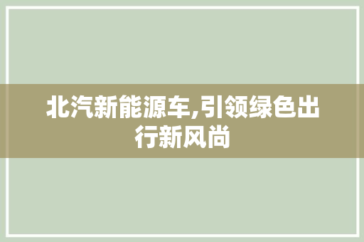 北汽新能源车,引领绿色出行新风尚