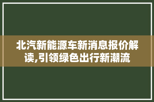 北汽新能源车新消息报价解读,引领绿色出行新潮流