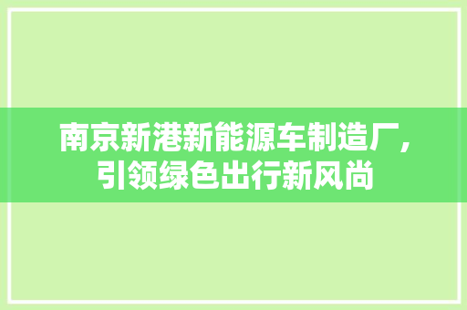 南京新港新能源车制造厂,引领绿色出行新风尚