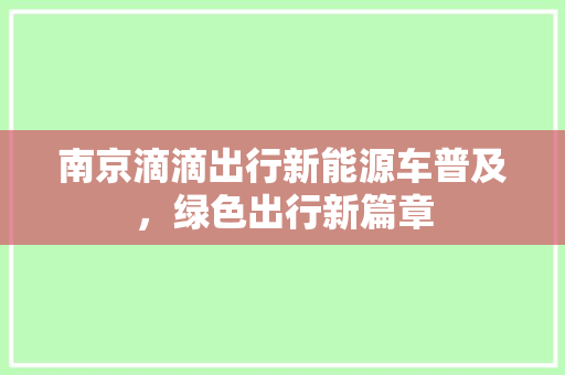 南京滴滴出行新能源车普及，绿色出行新篇章