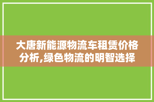 大唐新能源物流车租赁价格分析,绿色物流的明智选择