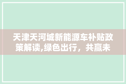 天津天河城新能源车补贴政策解读,绿色出行，共赢未来