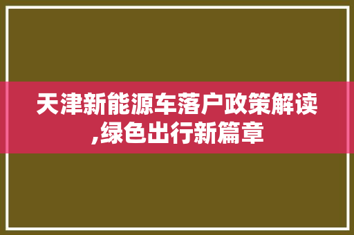 天津新能源车落户政策解读,绿色出行新篇章