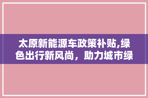 太原新能源车政策补贴,绿色出行新风尚，助力城市绿色发展