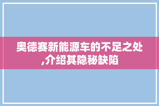 奥德赛新能源车的不足之处,介绍其隐秘缺陷