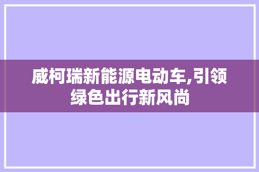 威柯瑞新能源电动车,引领绿色出行新风尚