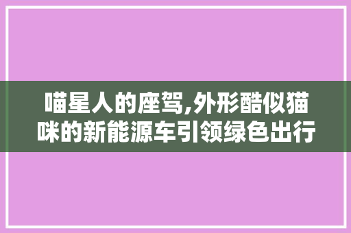 喵星人的座驾,外形酷似猫咪的新能源车引领绿色出行潮流