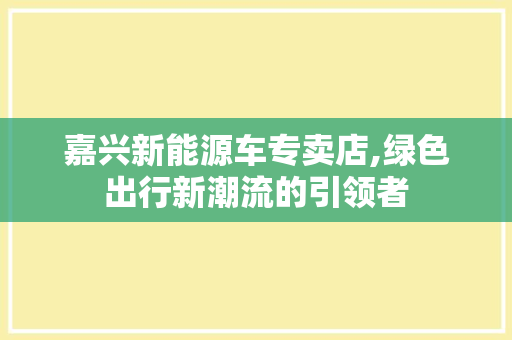嘉兴新能源车专卖店,绿色出行新潮流的引领者
