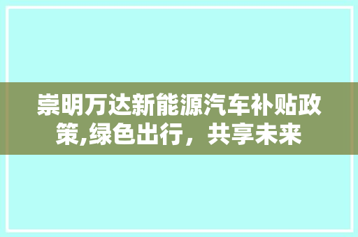 崇明万达新能源汽车补贴政策,绿色出行，共享未来
