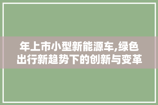 年上市小型新能源车,绿色出行新趋势下的创新与变革