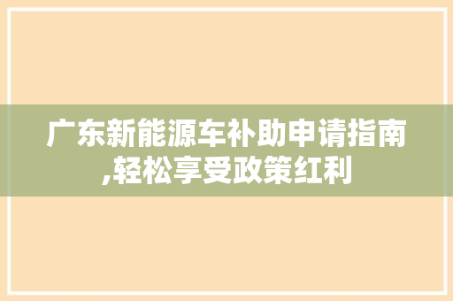 广东新能源车补助申请指南,轻松享受政策红利